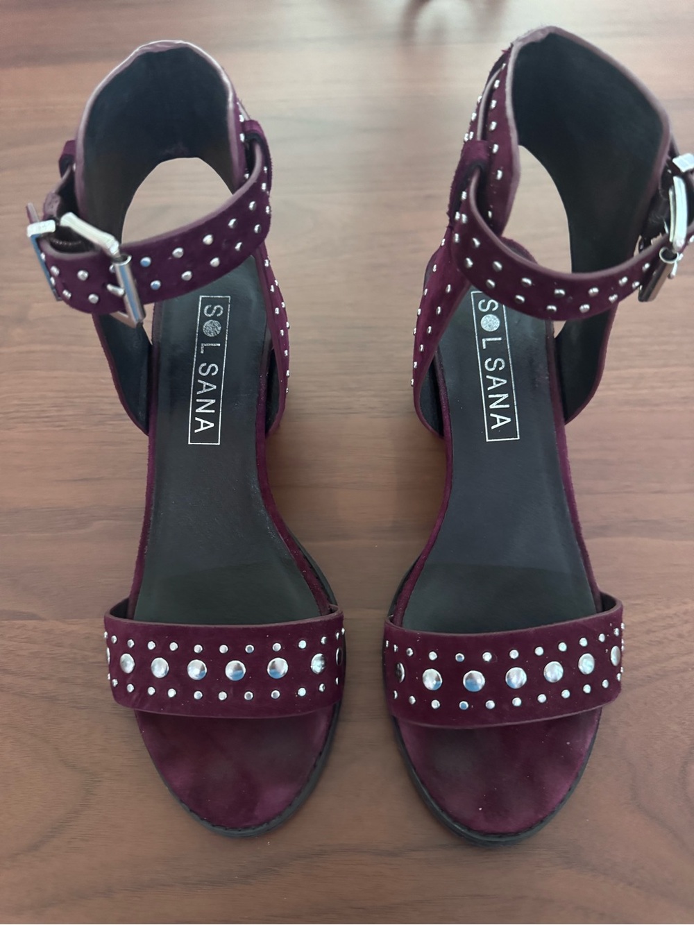 Sol Sana Burgundy Studded Ankle-Strap Heels
